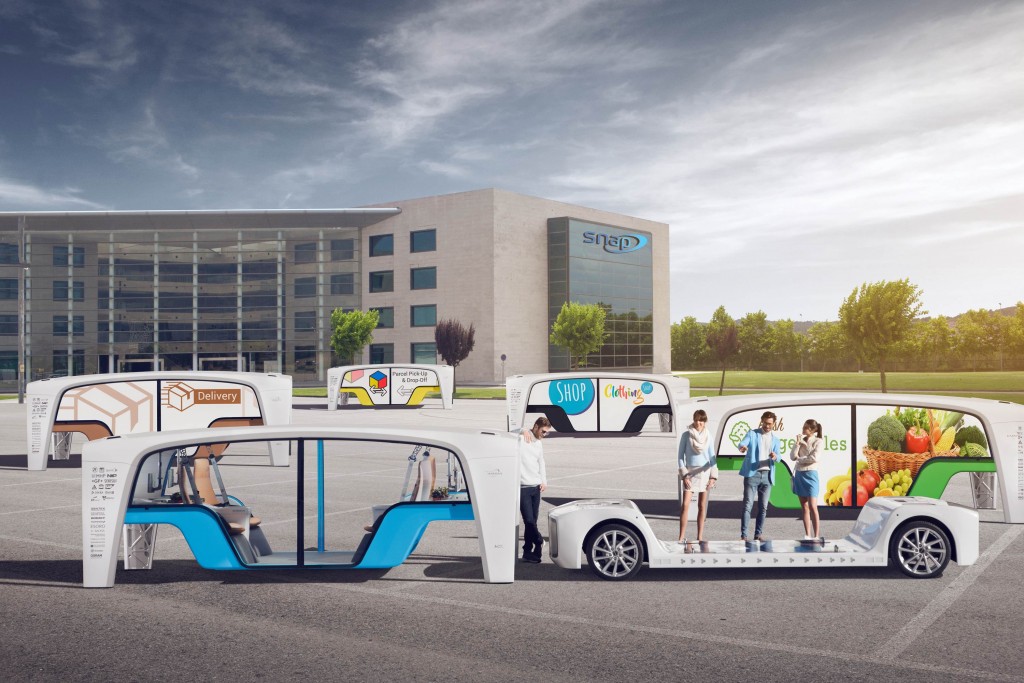 Plataformas veiculares elétricas autônomas para ambientes urbanos: O Intelligent Dynamic Driving Chassis (IDDC) da ZF é ideal para conceitos veiculares pioneiros, como o Rinspeed Snap. 